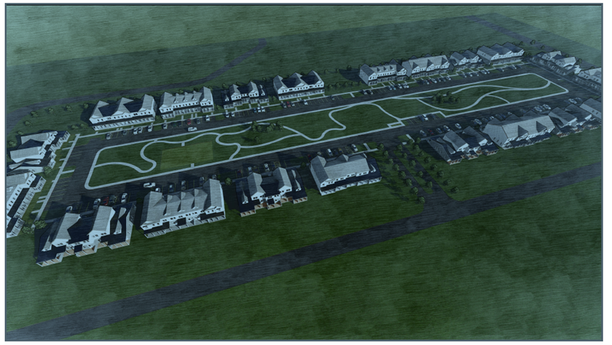 rendering of the proposed development from aerial view